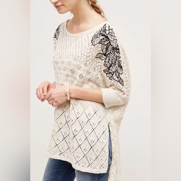 Anthropologie Knitted & Knotted Embroidered Launa Poncho Sweater - Picture 2 of 9